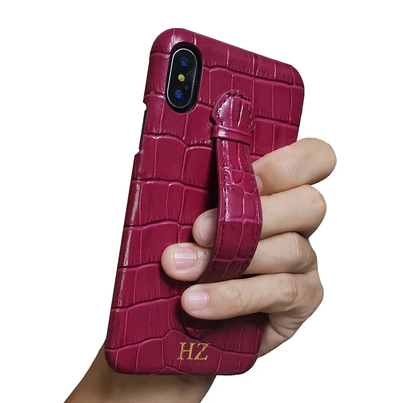 custom initials name genuiune leather case for iphone x xs max xr hand strap holder phone cover luxury cute crocodile accessory free global shipping