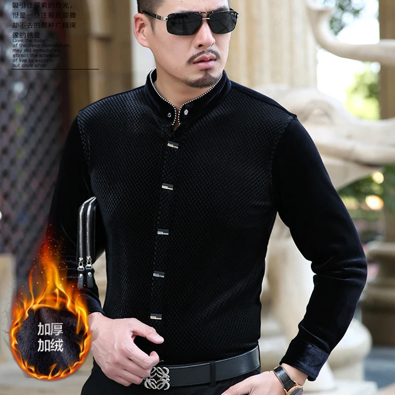 Человек Термальность рубашки для мальчиков на осень зиму со стоячим воротником