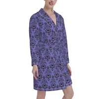 women flannel nightgown fleece padded pajamas purple haunted mansion pattern bathrobe female nighty autumn winter ladies robes