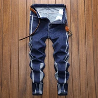male casual designer splicing comfortable advanced pantalon homme men jeans trousers pants denim slim biker high quality