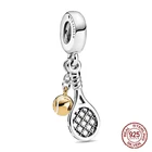 Новый 925 стерлингового серебра теннисные ракетки и мяч с позолоченным кольцом бусины, подходят к оригинальным браслетам Pandora, модное ювелирное изделие, подарок