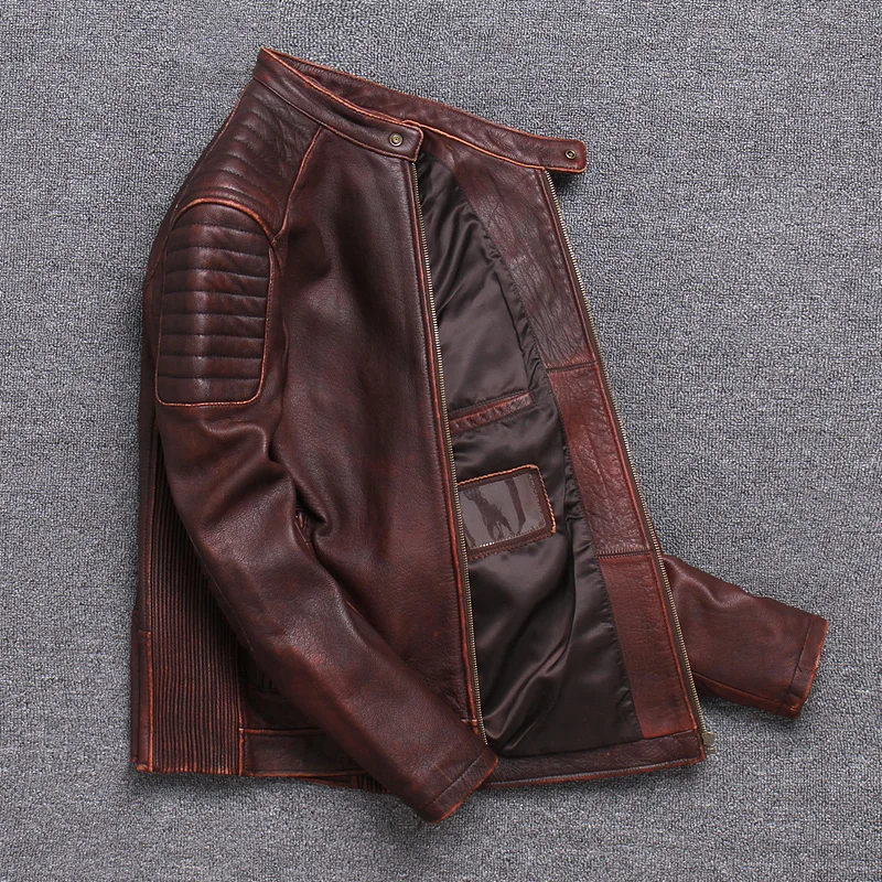 Tcyeek Genuine Leather Jacket for Men Fashion Cow Leather Coat Streetwear Men's Moto& Biker Coats Slim Casaco U-1806