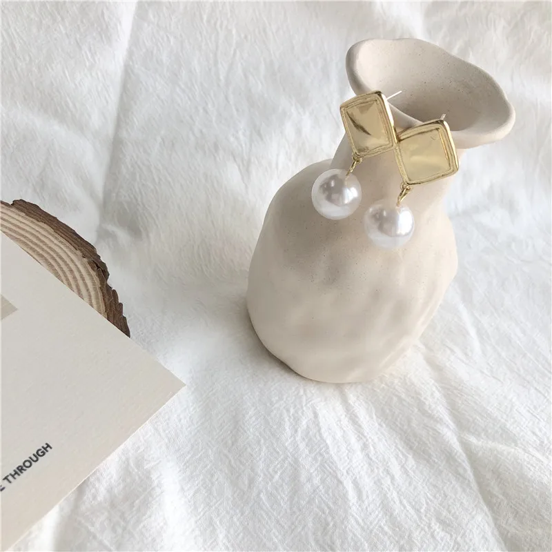 Модная популярная жемчужина серьги в виде геометрических фигур характер