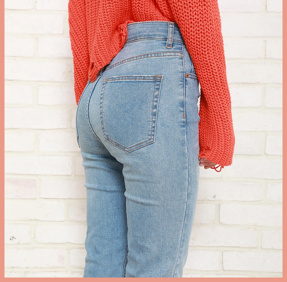 Autumn Winter Women Denim Skinny Pant Stretch High Waist Washed Blue Destroy/Rips Slim Elastic Lady Jeans