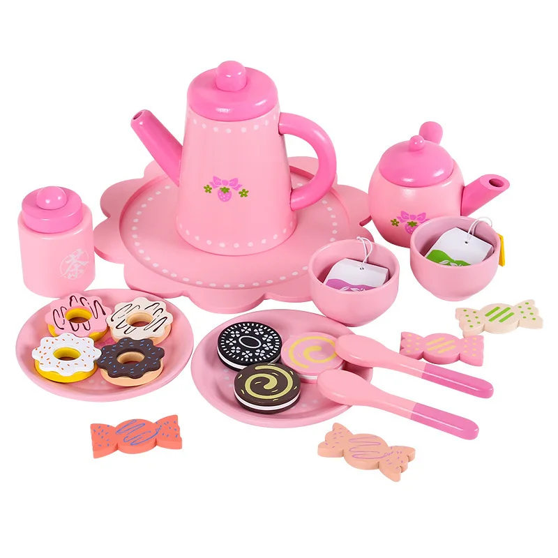 

Wooden Children's Kitchen Simulation Afternoon Tea Large Pot Teacup Tea Set Girl Kitchen Play House Toy Set Toys for Girls Gifts