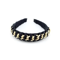 oaoleer simple vintage baroque gold chain hairband black headband alloy metal punk hair band handmade pleated turban