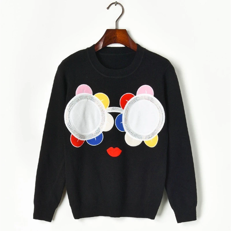Подиумный свитер в уличном стиле с изображением мультяшного подсолнуха женские