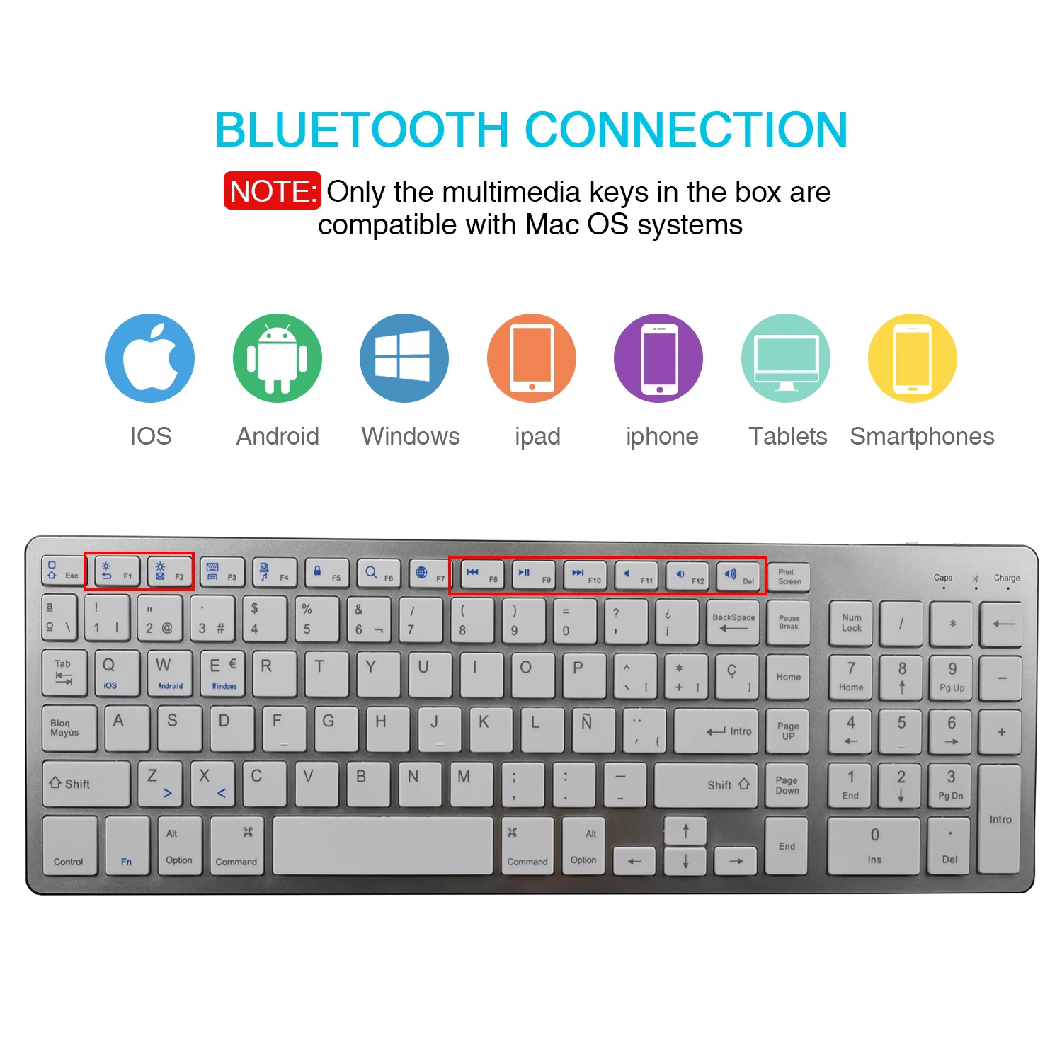 Zienstar Spanish Bluetooth Keyboard Rechargeable Wireless with Number Pad Full Size Design for Laptop PC Tablet Windows IOS | Компьютеры и