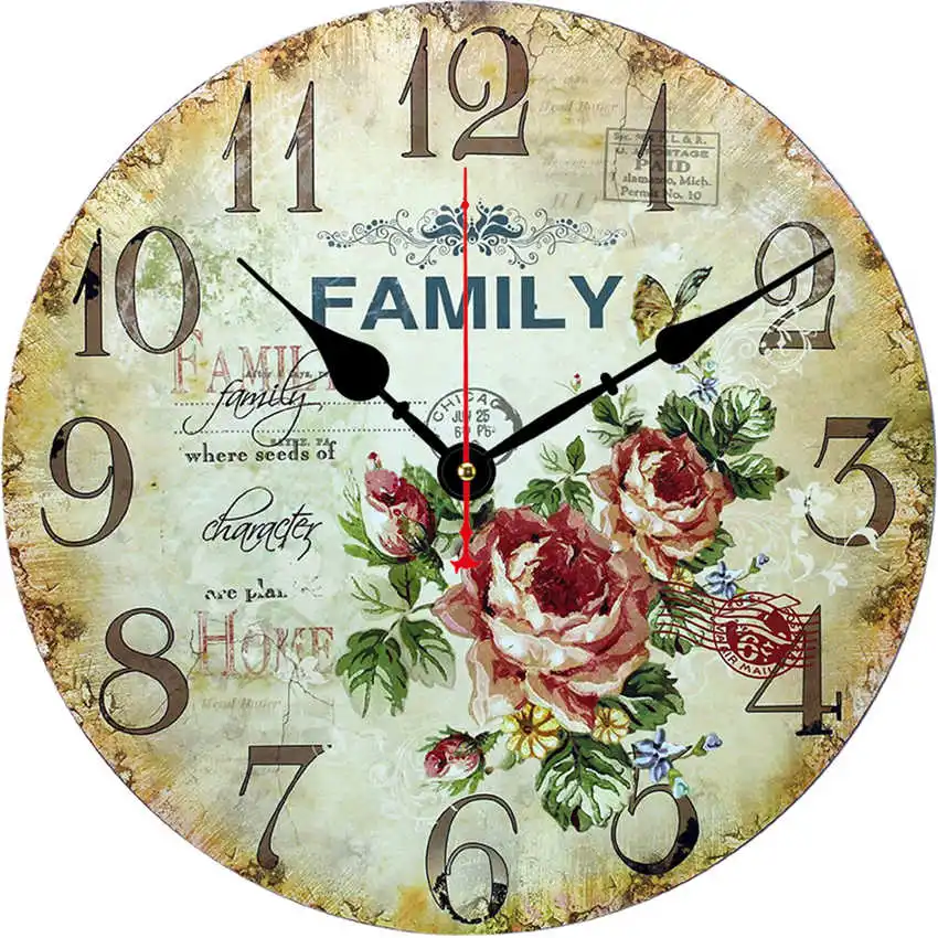 Flower Clock E Цветочные антикварные настенные часы, настенные часы в винтажном стиле, большие часы настенные, круглые Horloge, ретро деревенские декоративные - Цвет: Flower Clock E