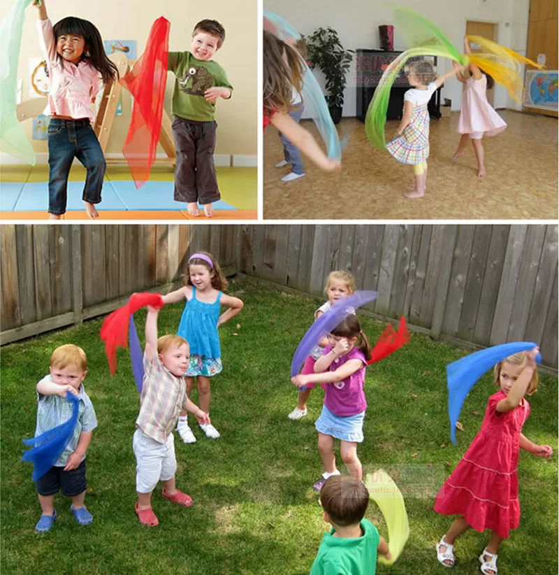 6Pcs Candy Color Gymnastics Scarves Outdoors Games Toys for Kids Dancing Juggling Towels Sports Interactive Square Dance Gauze | Игрушки и