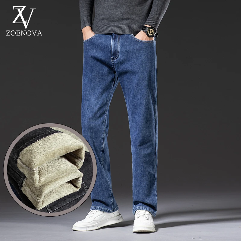 

ZOENOVA Winter Men Straight Jeans Thicken Velvet Fleece Jeans For Men Fashion Brand Denim Trousers Man Oversize Pants 46 44 42