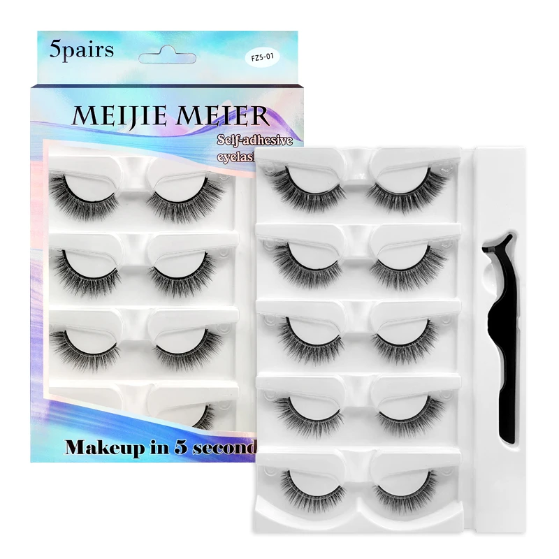 5 Pairs-Reusable Self-adhesive False Eyelashes with Tweezer Natural Waterproof Adhesive Tape Eye Lashes to Wear No Glue Needed | Красота и