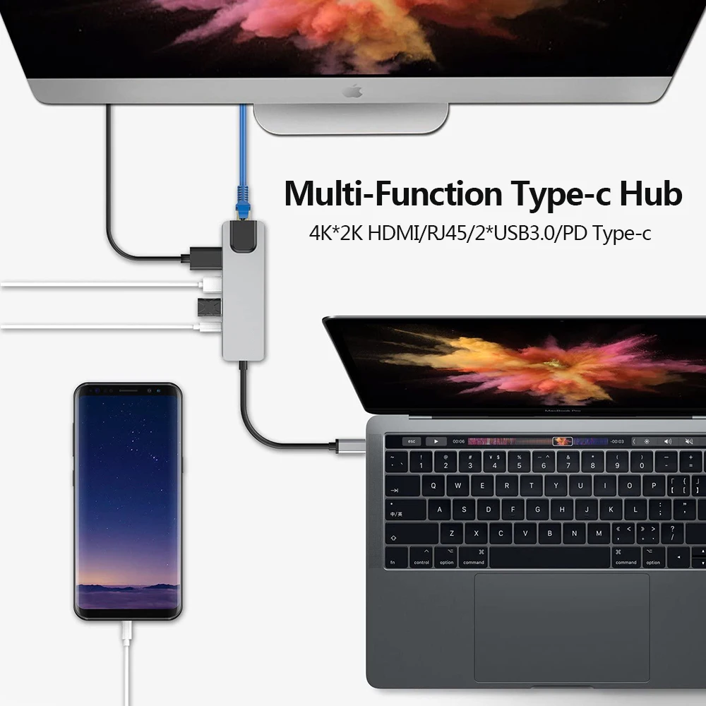Док-станция tebe USB USB-C/HDMI Gigabit LAN Ethernet многофункциональный концентратор c для Macbook Dell