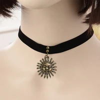 vintage tattoo choker black velvet ribbon metal alloy sunmoon pendent gothic punk style necklace women jewelry girls gadgets