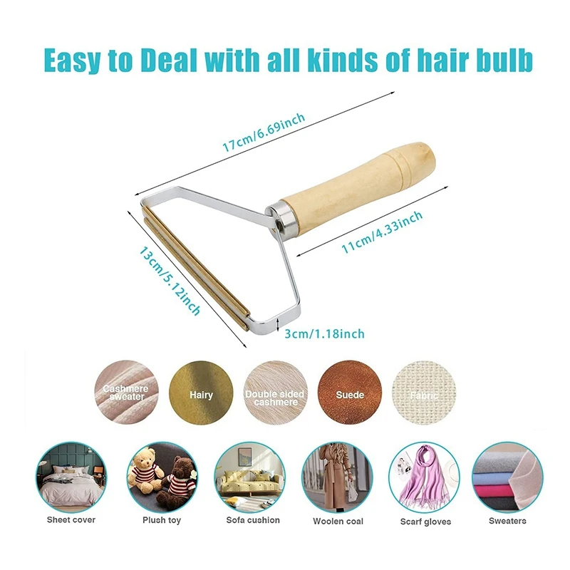

2PCS Portable Lint Remover,Lint Roller,Manual Clothes Fuzz Shaver with Long Wooden Handle Restores Your Clothes