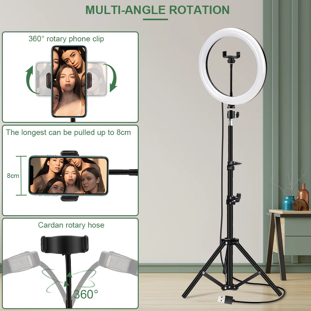 10 Inch Led Ring Light Usb RGB Ringlamp USB Photo Selfie Lamp with Remote Phone Stand for Streaming Video Photography | Электроника