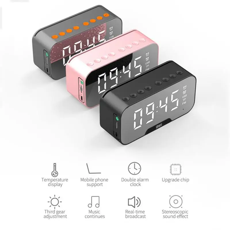 

Беспроводная колонка G10 Bluetooth 5,0, 6 цветов, сабвуфер, музыкальный центр, портативный 3D стерео FM/TF/AUX с зеркальным будильником