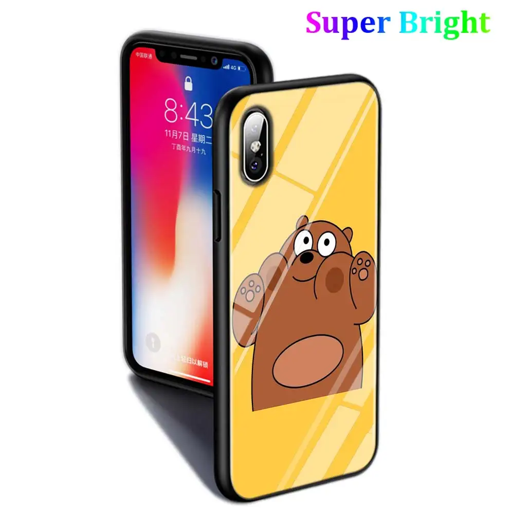Black Cover Cute Bare Bears for iPhone 11 11Pro X XR XS Max for iPhone 8 7 6 6S Plus 5S 5 SE Glossy Phone Case