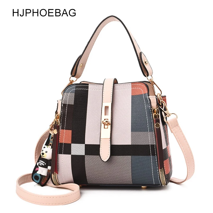 HJPHOEBAG клетчатая сумка для женщин Повседневная сумка на плечо Дамская PU кожаная ручная сумка большая качественная сумка-мешок женская сумка-тоут YC256