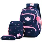 Школьный рюкзак для девочек, тканевый, водонепроницаемый, с принтом, 3 комплекта