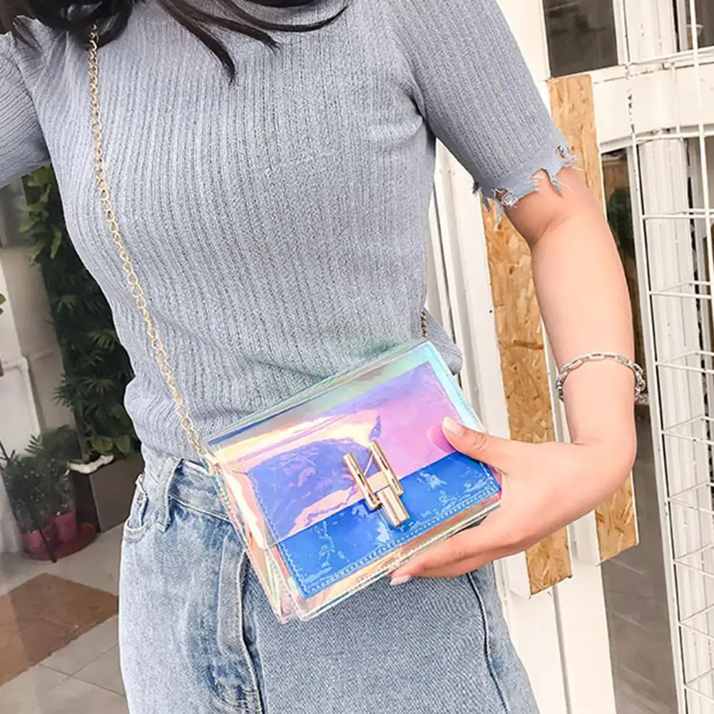 Мини-квадратная Лазерная Желейная сумка женские сумки на плечо корейские модные