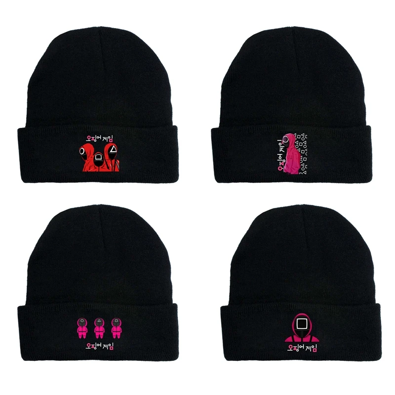 

Squid Game Hats Knitted Solid Beanie Caps Hat Woman Men Winter Autumn Keep Warm Bonnet Casual Cap