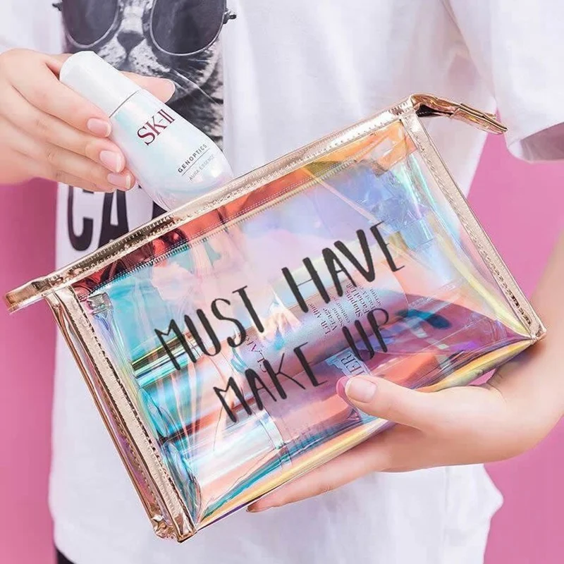 

Women Travel Cosmetic Bag Fashion Transparent Zipper Clear Make Up Bag Makeup Case Organizer Storage Pouch Toiletry Wash Kit Box