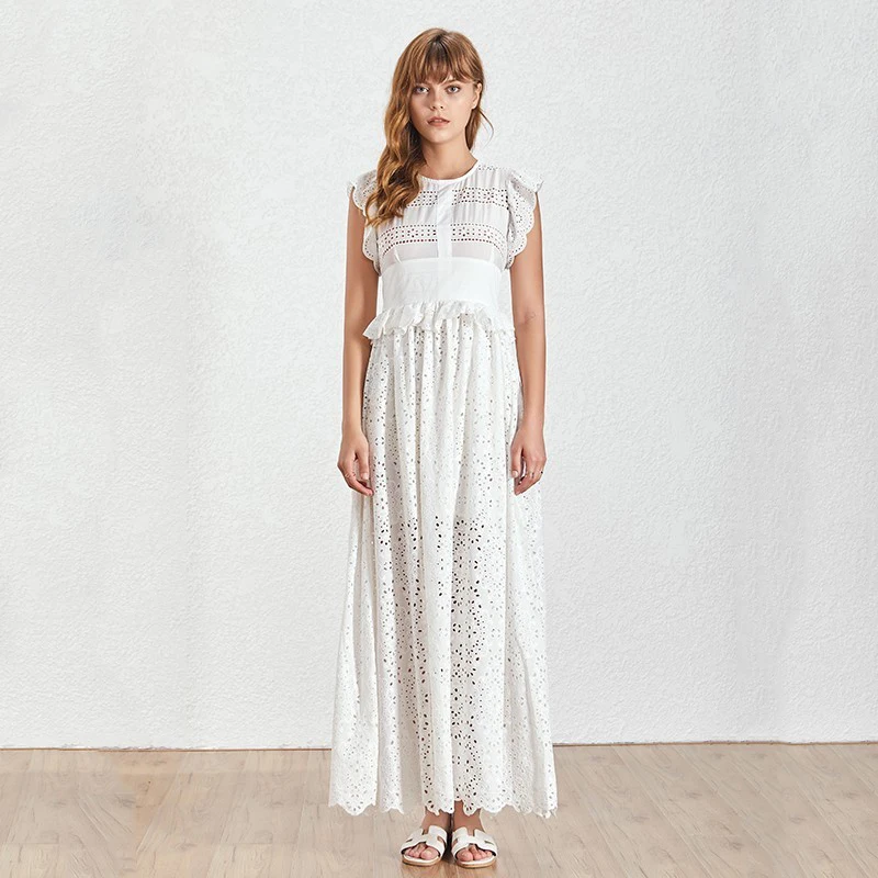 Длинное кружевное платье TWOTWINSTYLE весеннее без рукавов с высокой талией 2020|Женские