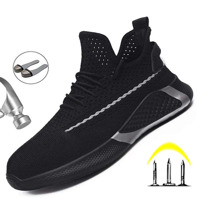 

2021 New Men Safety Shoes Steel Toe Work Boots For Men Non-Slip Work Shoes Men's Indestructible Safety Boots Men's Work Sneakers