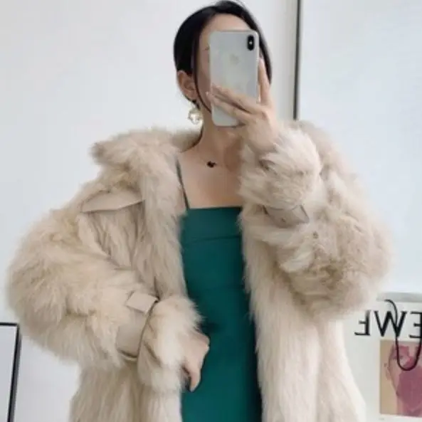 

Women 2021 Autumn Winter Fashion Fake Fox Fur Outwears Female Mid-long Thick Warm Coats Ladies Solid Color Faux Fur Jackets Q518