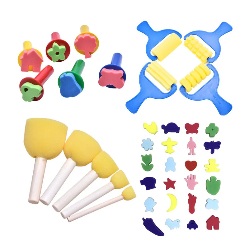 

KDD Sponges Brush Set Stencil Diy Gouache Paints Sponges Children Drawing Craft Brushes with Wood Handle