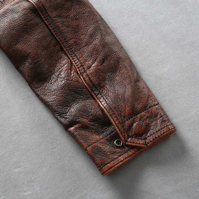 

Factory AVFLY 2020 Men Vintage Brown Motorcycle Cow Leather Jacket Casual Single Breasted Slim fit Biker Jackets Free Shipping