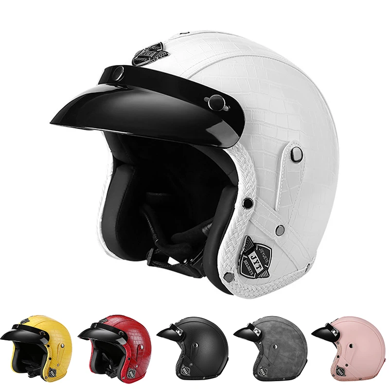 

Retro motorcycle helmet, unisex, modular off-road motorcycle helmet with brim, safety, crocodile leather