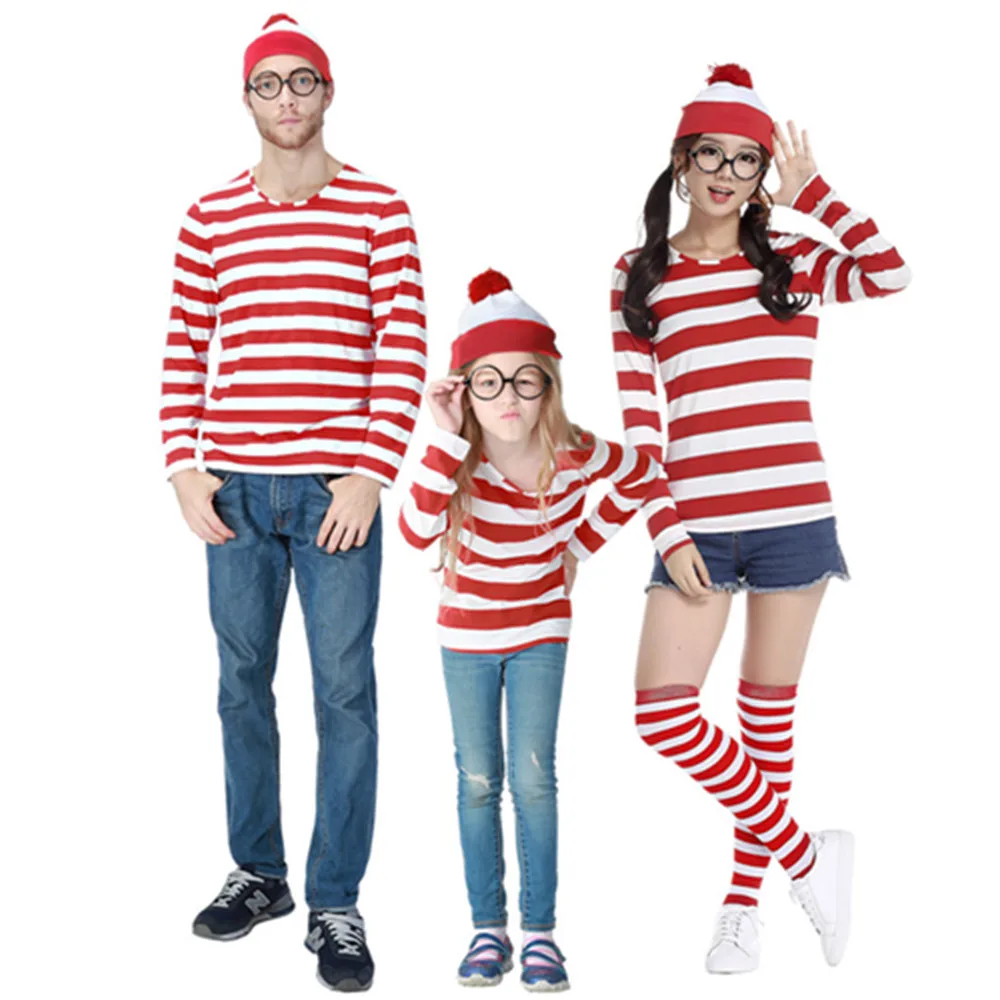 S XXL костюм с героями мультфильмов Where is Wally Waldo для родителей и детей Карнавальный