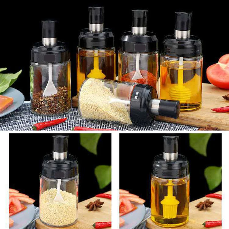 

Seasoning Jar Glass Spoon and Lid Combination kitchen Spice Storage Bottle EF