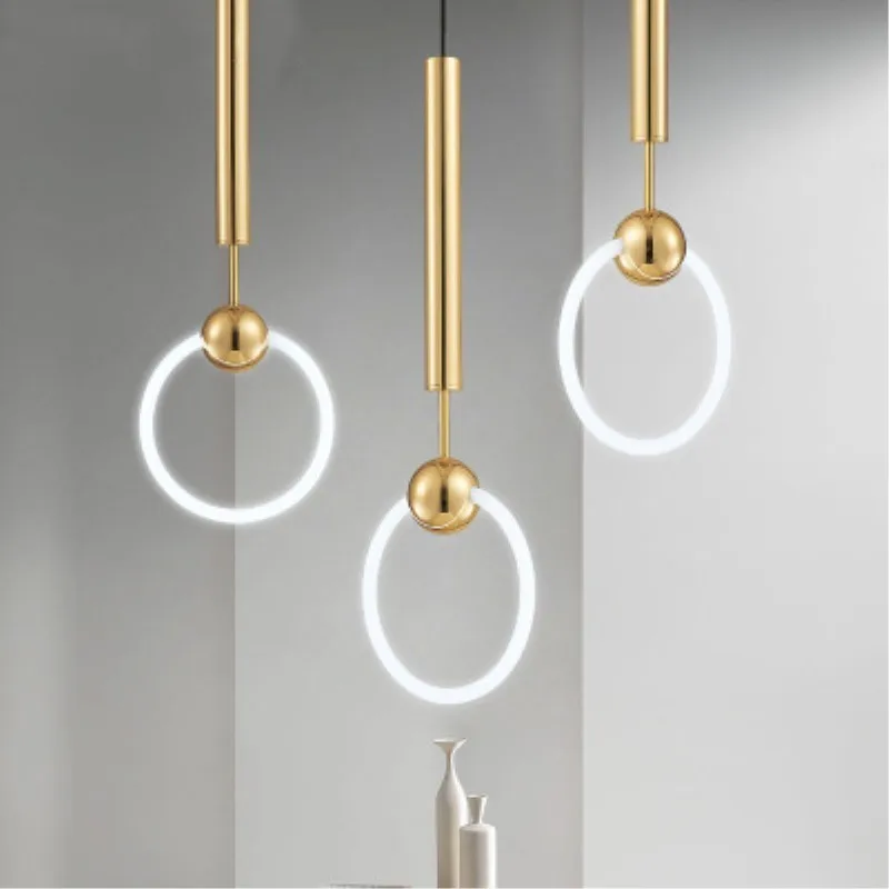 

Nordic Art LED Loop Light Creative Concise Style Dining Room Pendant Lamp Gold Ring Cafe Restaurant Decoration Lamp