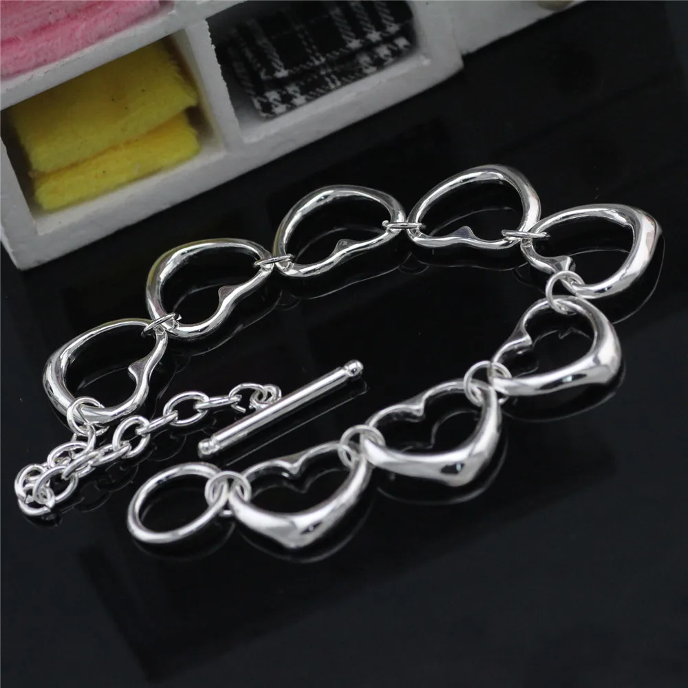 Новый Серебряный браслет Классическая мода сердце к сердцу дикая женщина