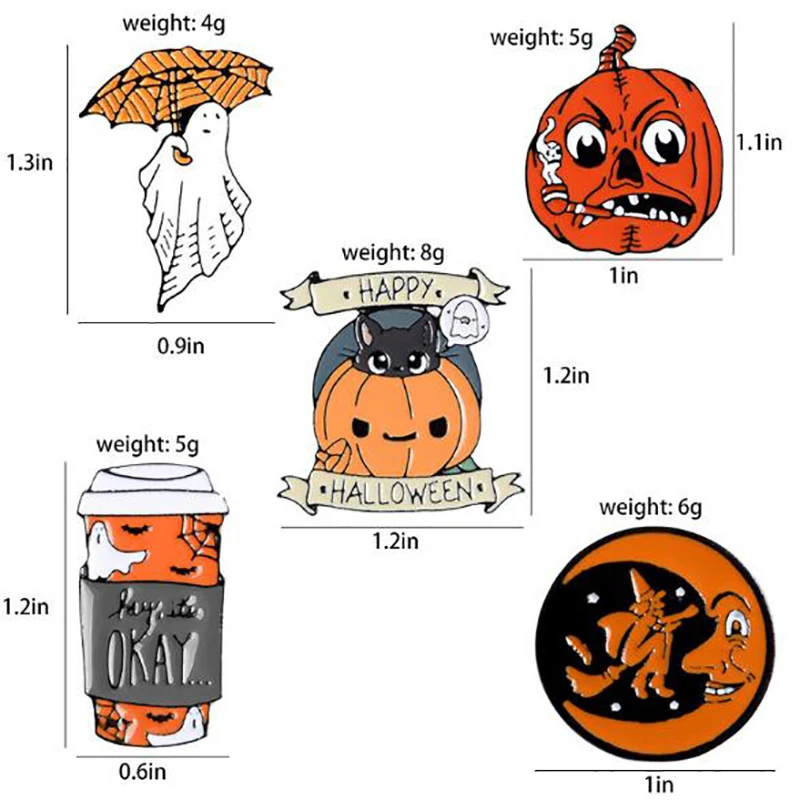 Halloween Enamel Pin Coffee Moon Ghost Pumpkin Umbrella Brooches Backpack Clothes Lapel Gift | Украшения и аксессуары
