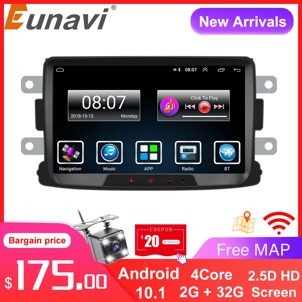 Автомагнитола Eunavi 2din 8 дюймов Android 10 GPS Wi-Fi Mirrorlink |