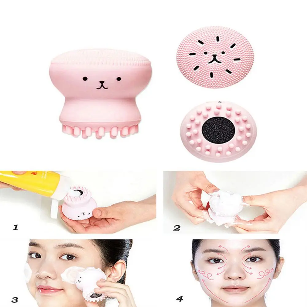 

Lovely Animal Small Octopus Shape Silicone Facial Cleaning Brush Deep Pore Cleaning Exfoliator Face Washing Brush Skin Care Tool