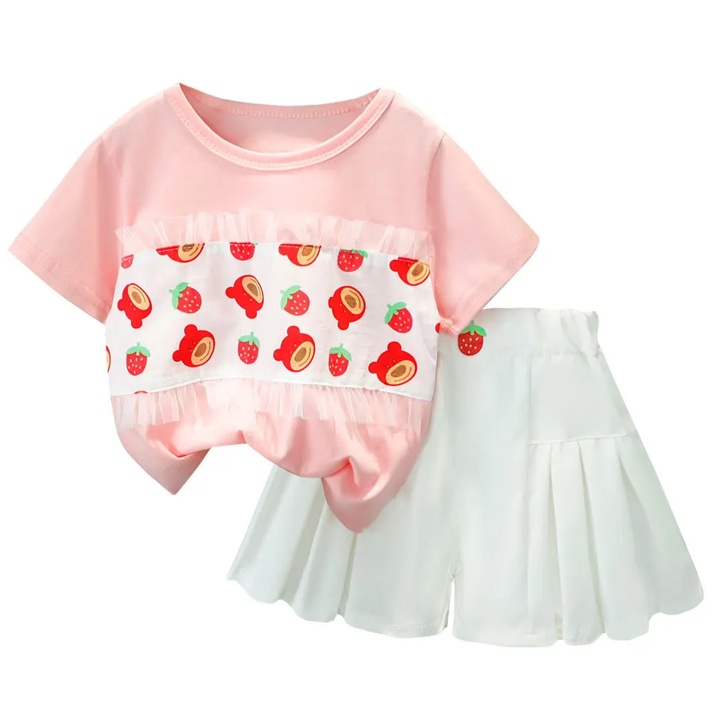 

Baby Summer Clothes Infant Girl Sets Cute Toddler Short Sleeve T-Shirt+Casual White Shorts Two Piece Suit Cotton Newborn Outfit