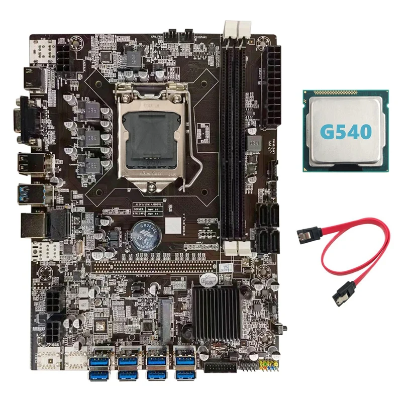 Материнская плата B75 для майнинга BTC + ЦП G540 кабель SATA LGA1155 8xpcie USB адаптер DDR3 MSATA