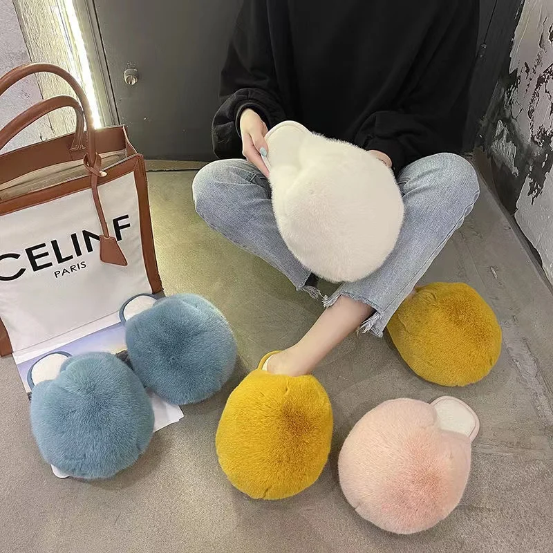 

021 Wool wool slippers autumn and winter women comfortable home with warm indoor quiet soft bottom men