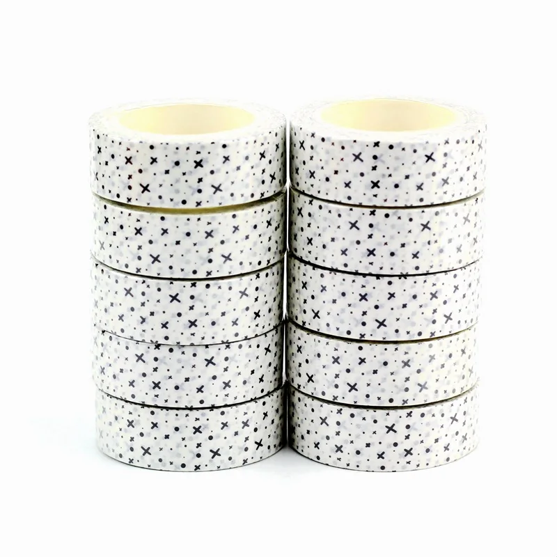 

NEW 10pcs/Lot Decorative Cute Black Pluses Dots on White Washi Tapes DIY Scrapbooking Planner Adhesive Masking Tape Stationery