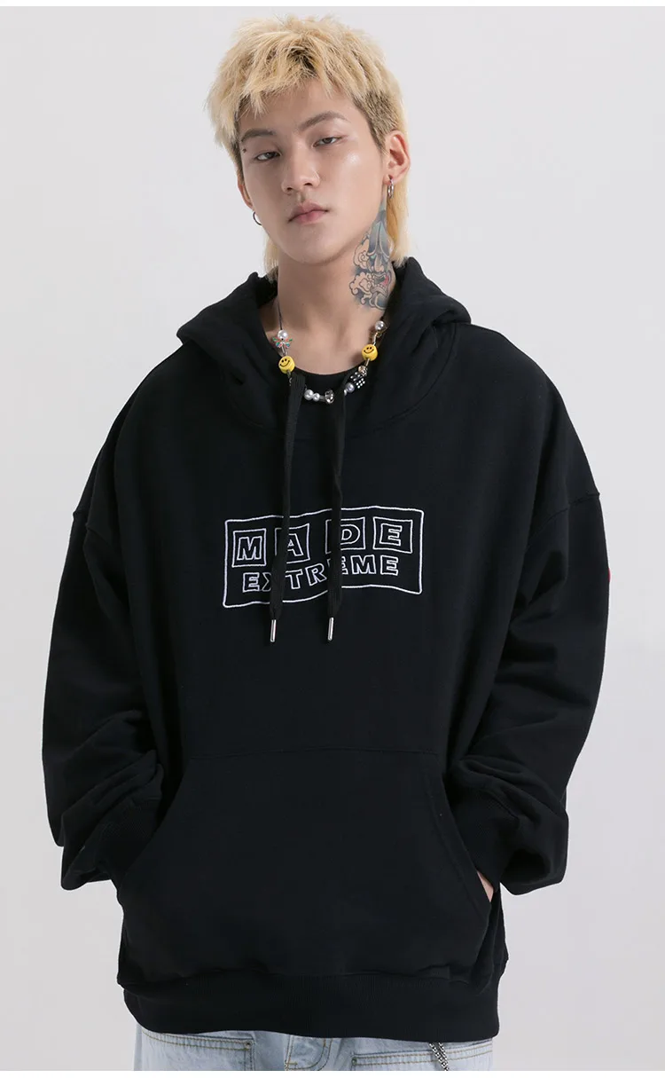 Aolamegs толстовки для мужчин ретро культура печати Толстовка Harajuku Drawstring пуловер с капюшоном мешковатые колледжа стиль пара уличная