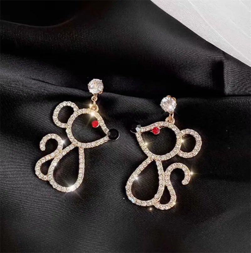 Корейские серьги-гвоздики с кристаллами для женщин, простые маленькие серьги в форме мыши, модные украшения для ушей, свадебный подарок, акс...