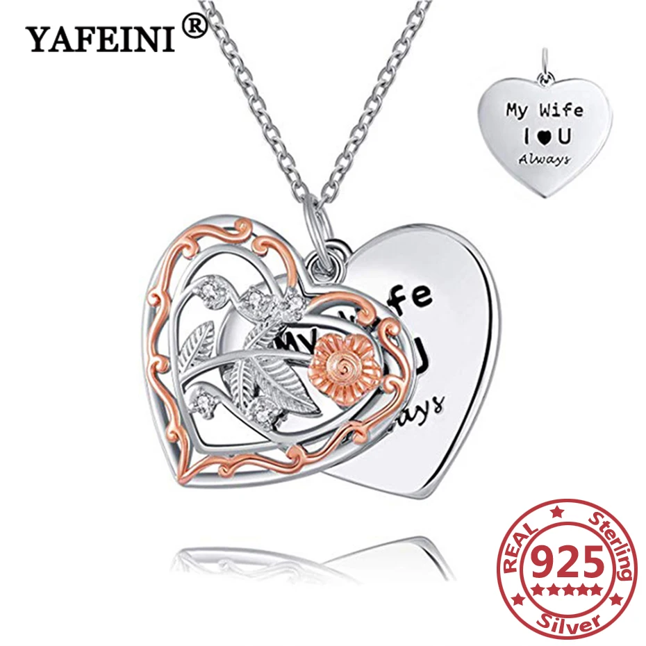 

YAFEINI 925 Sterling Silver Heart Pendant Necklaces Hollow Two Layers Woman's S925 Jewelry Valentine's Day Gift Anniversary Gift