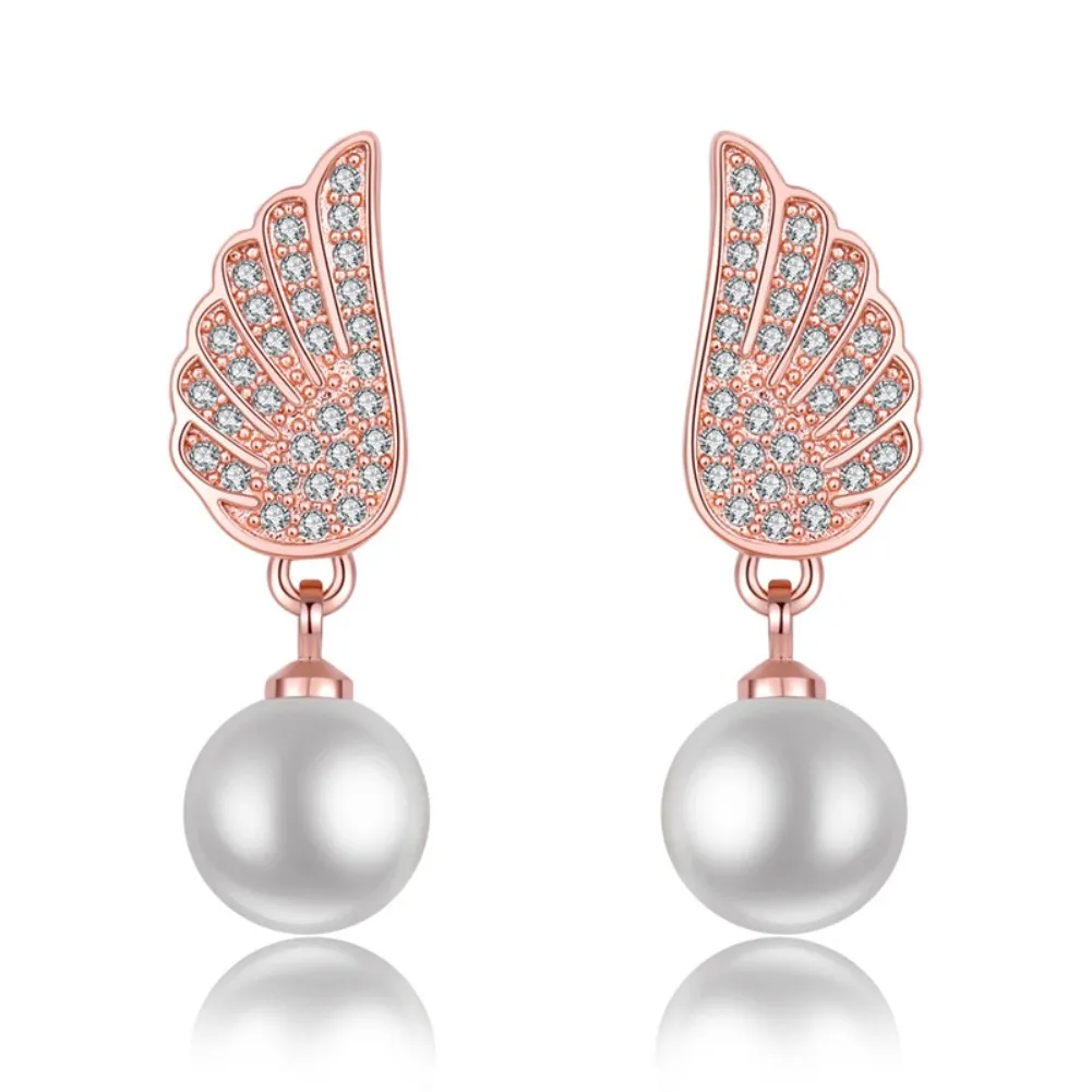 

Fashion Rose Gold Platinum Plated Stud Earrings Angel Wings with Pearl & Shiny Zirconia for Women Gift Luxury Jewelry C121MKQO