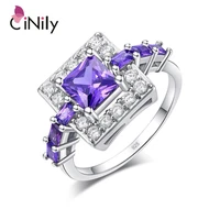 cinily silver plated princess cut purple zircon square shape for wholesale women jewelry engagement gift ring size 6 10 nj11056