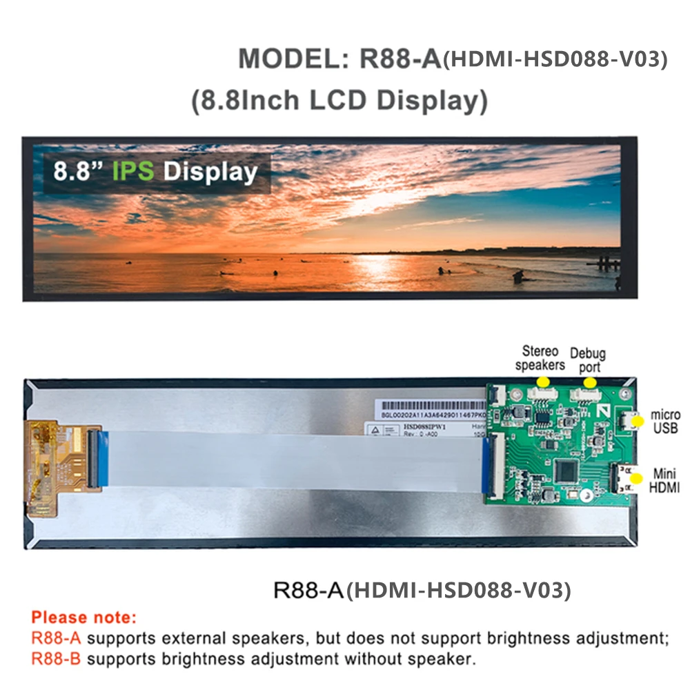 8 дюймовый 480x192 0 IPS-полоса дисплей USB mini HDMI LCD HD второй экран Aida64 монитор для